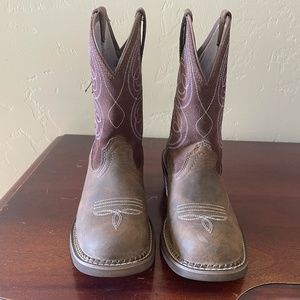 Ariat Brown w/ Purple Stitching Square Toed Boots